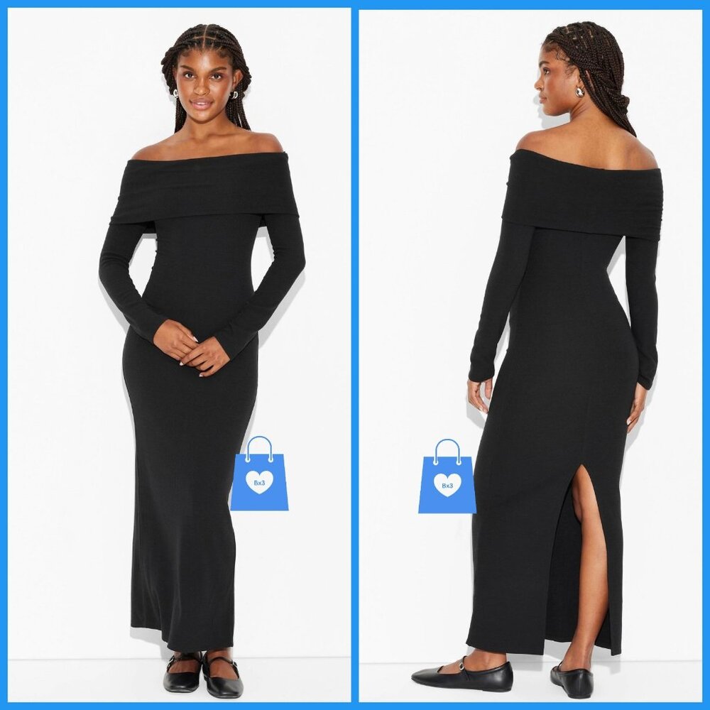 Large - Womens Long Sleeve Maxi Sweater Dress - Wild Fable - Black